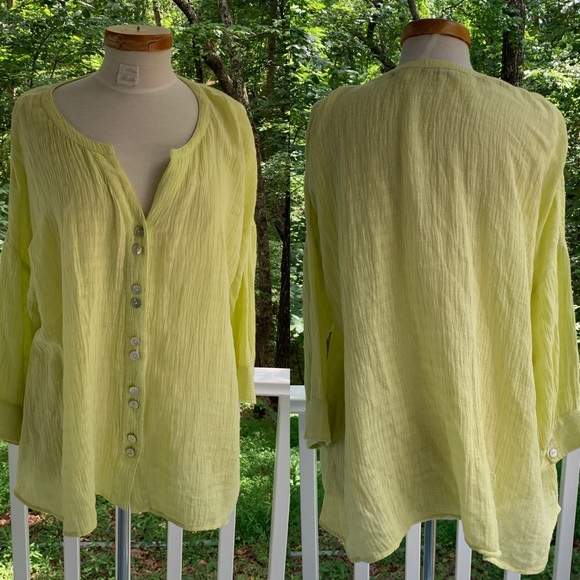 Soft Surroundings Lemon Yellow Linen Peasant Top - Picture 2 of 10